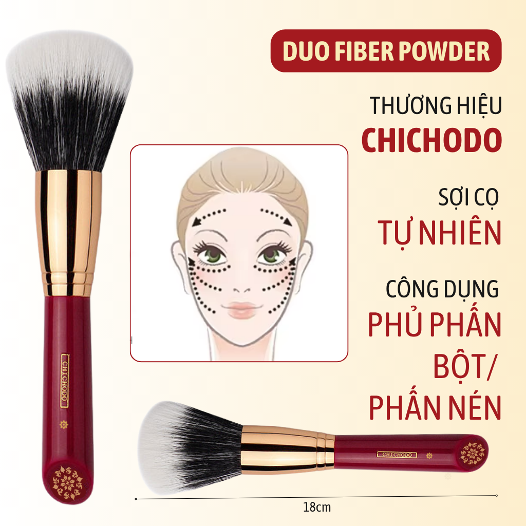 Cọ phủ phấn bột nén CHICHODO Duo Fiber Powder C102- Cọ đa năng - cọ phủ phấn - cọ nền - cọ make up